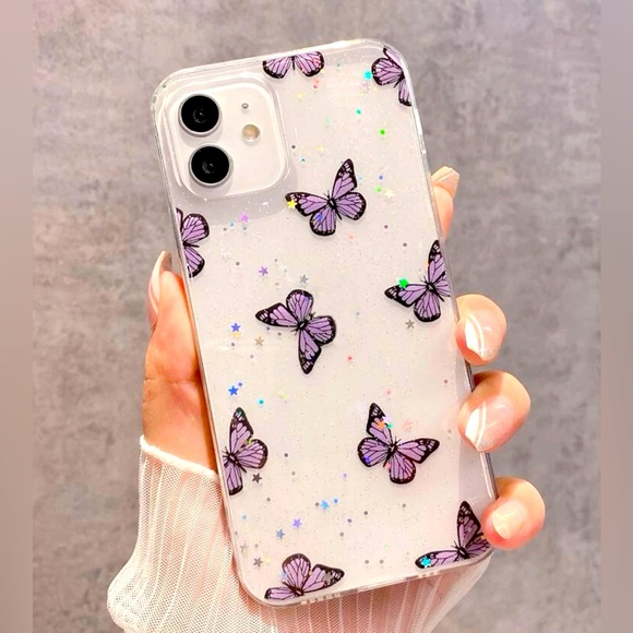 NWT iPhone13ProMax Sparkling Purple Butterfly Glitter Clear Phone Case - Picture 1 of 4